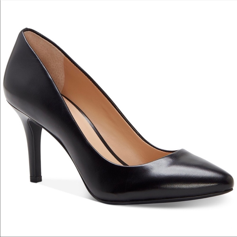 INC International Concepts Leather Zitah Black 3inch Pointed Toe Heels/ Pumps
